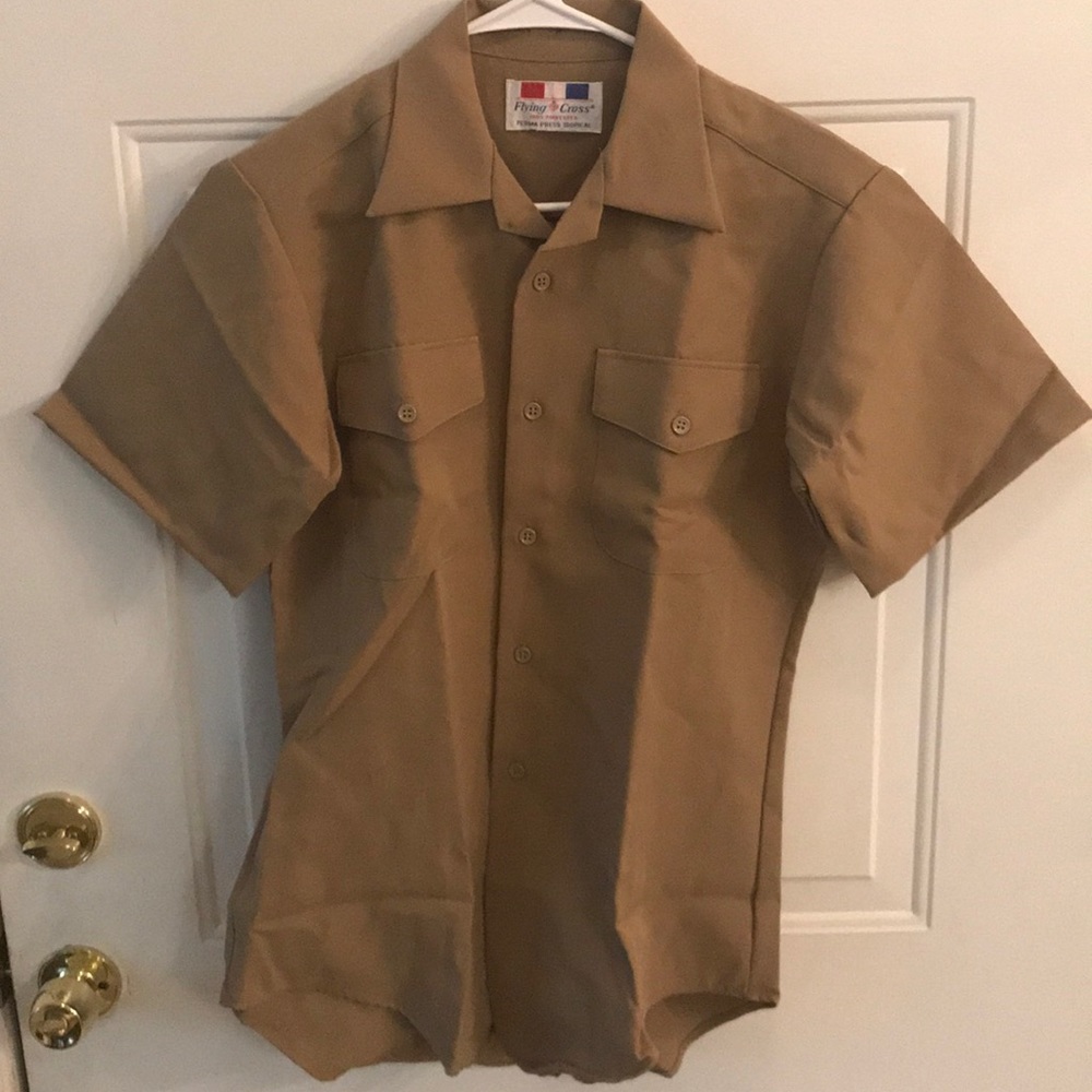 Flying Cross Mens Tan Uniform Button Down NWOT